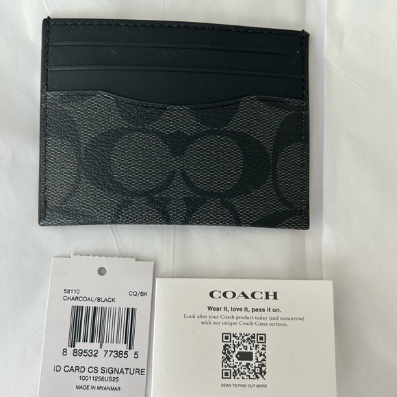 Coach Bags Coach Id Card Holder In Signature Canvas Charcoal Black
